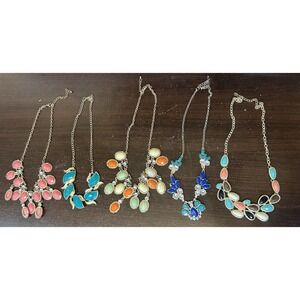 Necklace Lot‎ of 5 Statement Necklaces Bib Rhinestones Beads Beaded Pink Blue